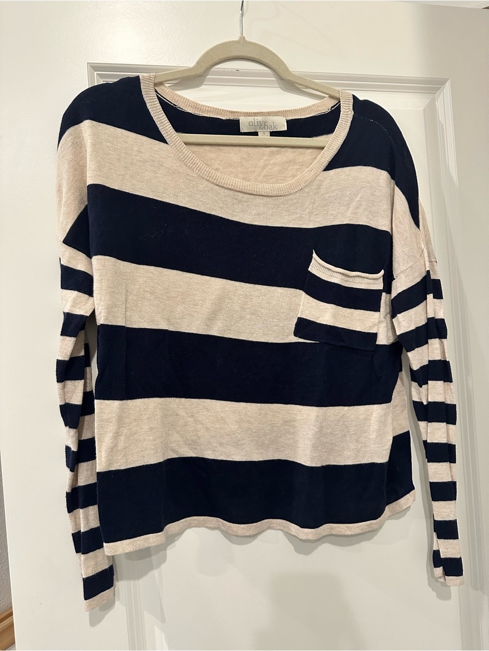 Olive & Oak Navy and Cream Striped Long Sleeve Top